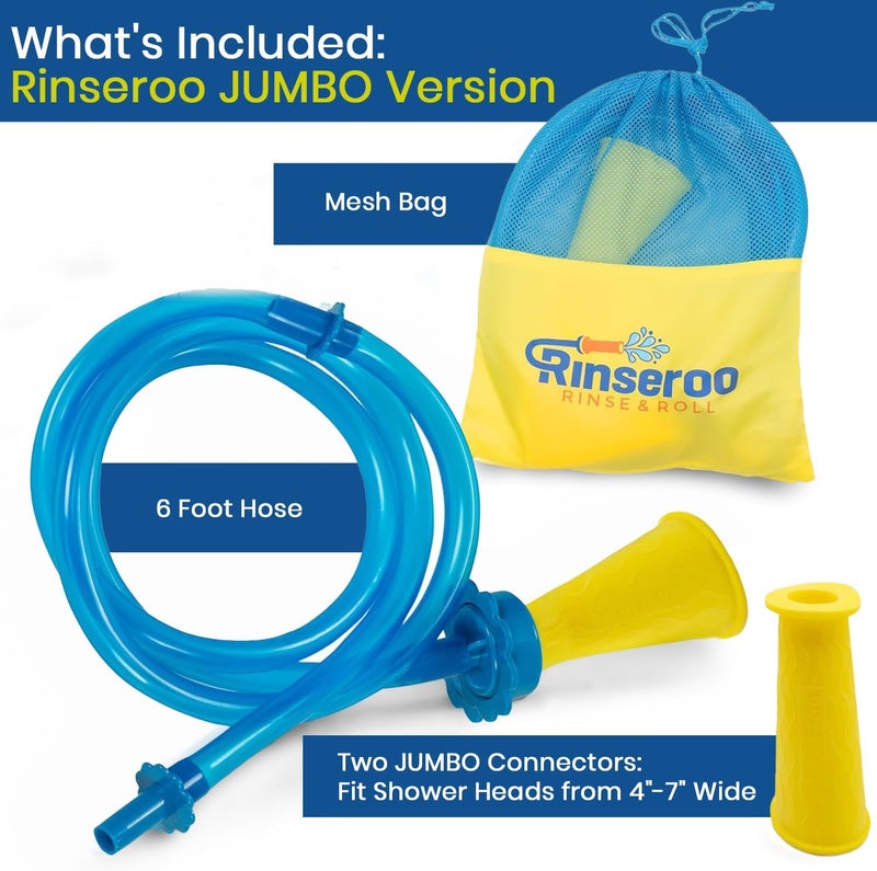 Rinseroo JUMBO Shower Cleaning Thing – Slip-On Handheld Hose Attachment for Fast, Mess-Free Shower Wall Rinsing–6 Ft Hose, Fits Up to 7" Shower Head–Temporarily Converts Standard Shower into Handheld - Image 2